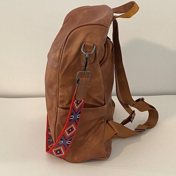 FADEON Backpack Tablet Bag Purse Brown PU Leather Removable Shoulder Strap - Picture 4 of 9